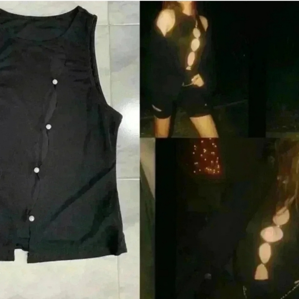 Black Sleeveless Top with Button Detail
